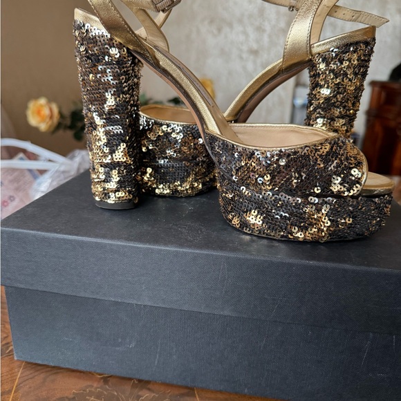 Jimmy Choo Gold Glitter sequin Heels 
Platform Pumps Sz 39.5 - Picture 7 of 16